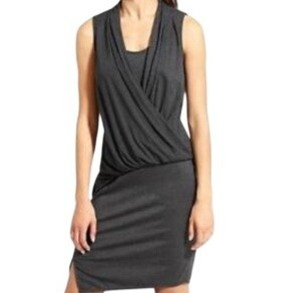 Vintage Athleta Dark Gray Wrap Front Sleeveless Mini Dress Size Medium USA